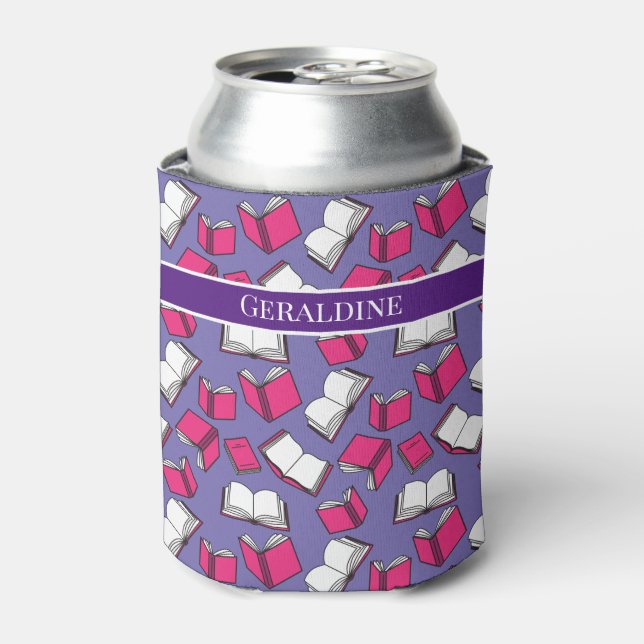 Librarian Teacher and Bookworm Pink Books Design Can Cooler (Can Front)