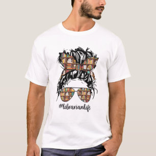 Librarian Teacher Messy Bun Life Book Library Back T-Shirt