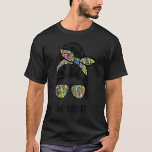Librarian Teacher Messy Bun Life Book Library Back T-Shirt