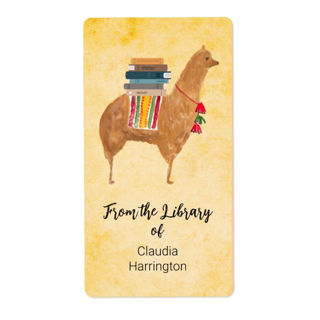 Library Alpaca Cute Vintage Inspired Bookplate (Front)