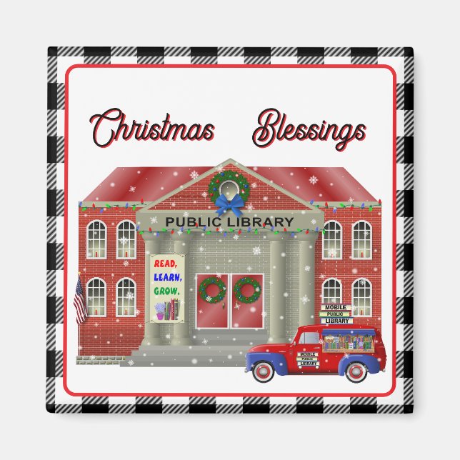 Library and little red truck mobile library magnet (Front)