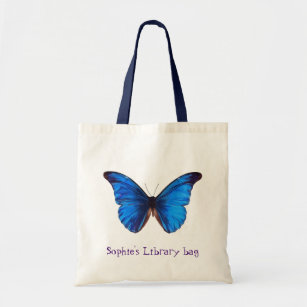 Library bag with kid's name blue butterfly