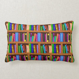 Library Book Shelf Pattern for Readers Lumbar Cushion