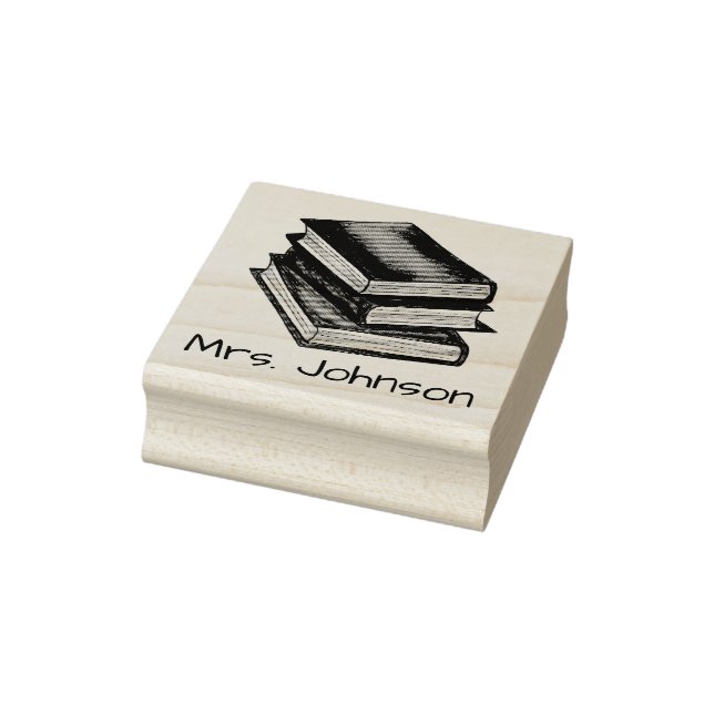Library Book Stack Personalised Teacher Librarian Rubber Stamp (Stamp)