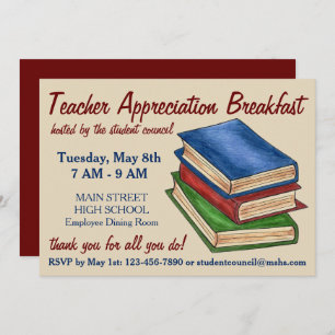 Library Book Stack School Teacher Appreciation Invitation