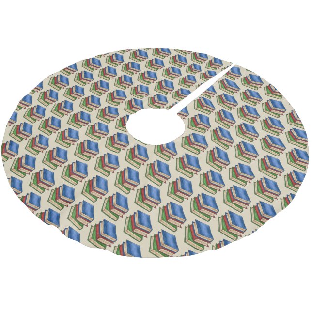 Library Book Stack Teacher Librarian Educator Gift Brushed Polyester Tree Skirt (Angled)