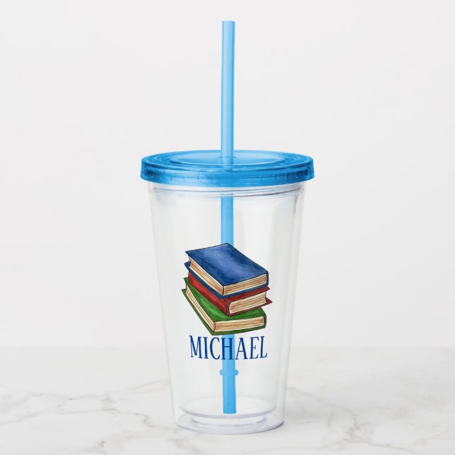 Library Book Stack Teacher Principal Librarian Acrylic Tumbler (Front)