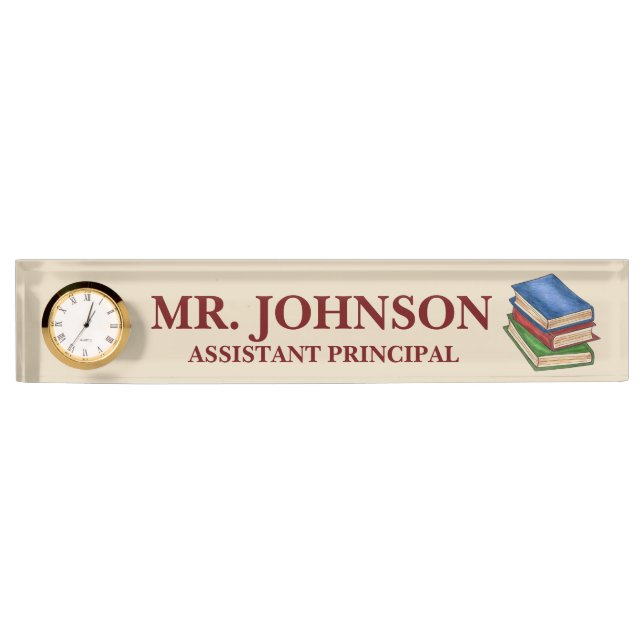 Library Book Stack Teacher Principal Librarian Nameplate (Front)