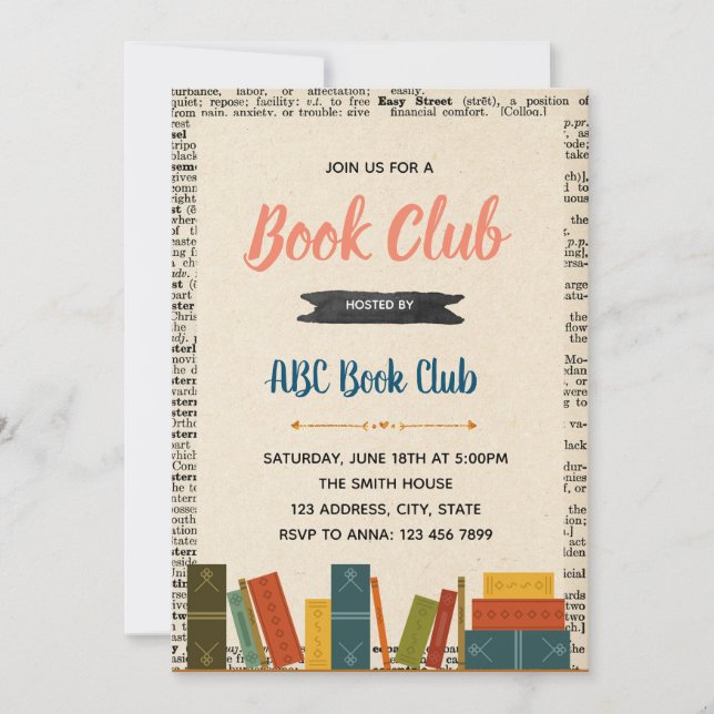 Library book theme party invitation (Front)