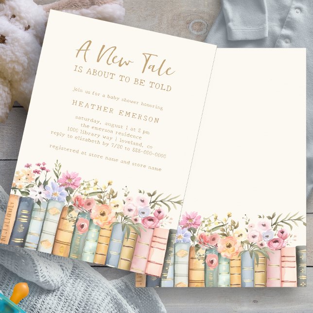 Library Books Baby Shower Invitation (Floral Library Books Baby Shower Invitation by Painted Paperie
)