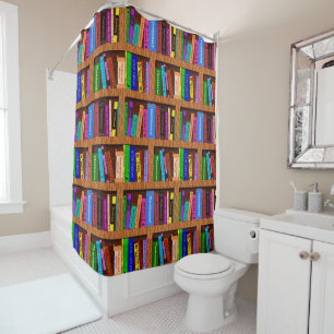Library Books Bookshelf Pattern for Readers Shower Curtain