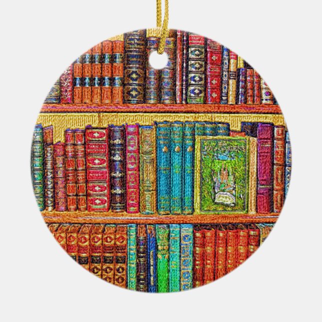 Library Books Ceramic Ornament (Front)