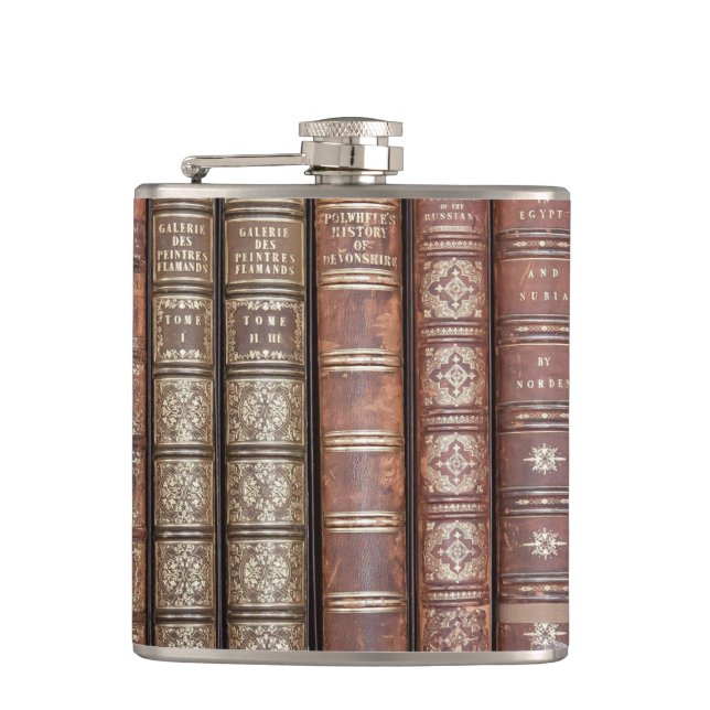 Library Books on a Shelf Hip Flask (Front)