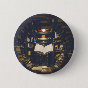 Library Books Shelves Open Book Read 6 Cm Round Badge