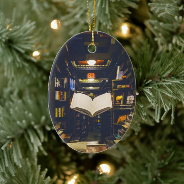 Library Books Shelves Open Book Read Ceramic Ornament (Tree)