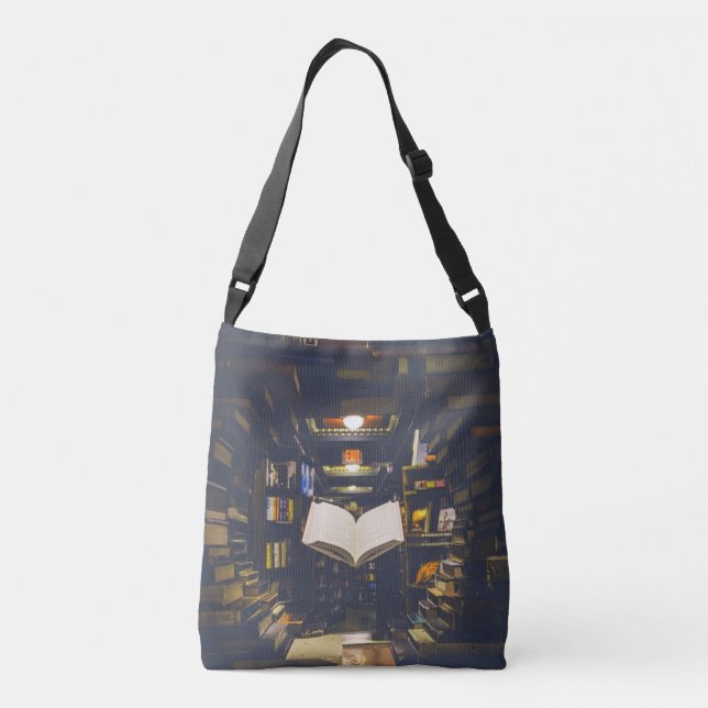 Library Books Shelves Open Book Read Crossbody Bag (Back)