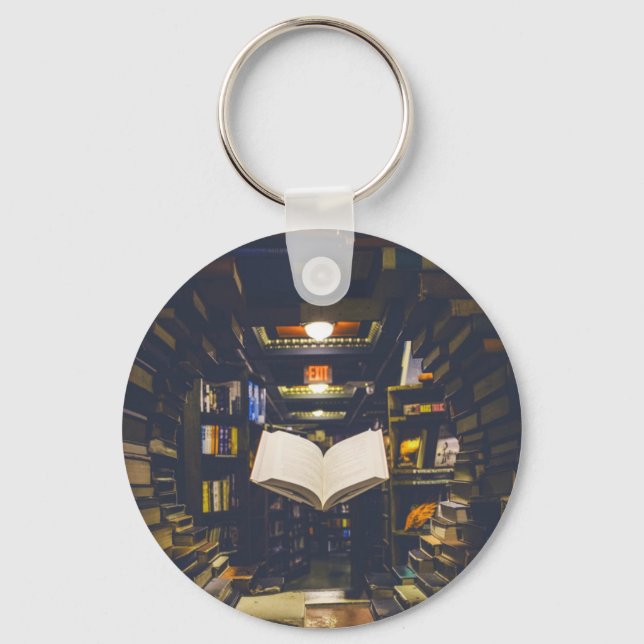 Library Books Shelves Open Book Read Key Ring (Front)