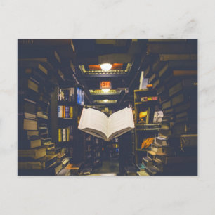 Library Books Shelves Open Book Read Postcard