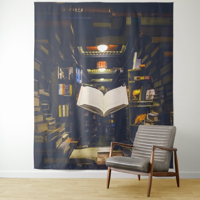 Library Books Shelves Open Book Read Tapestry (In Situ)