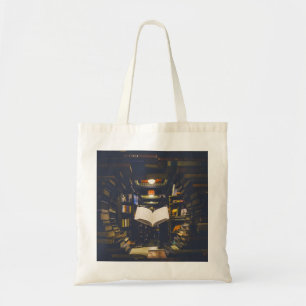 Library Books Shelves Open Book Read Tote Bag