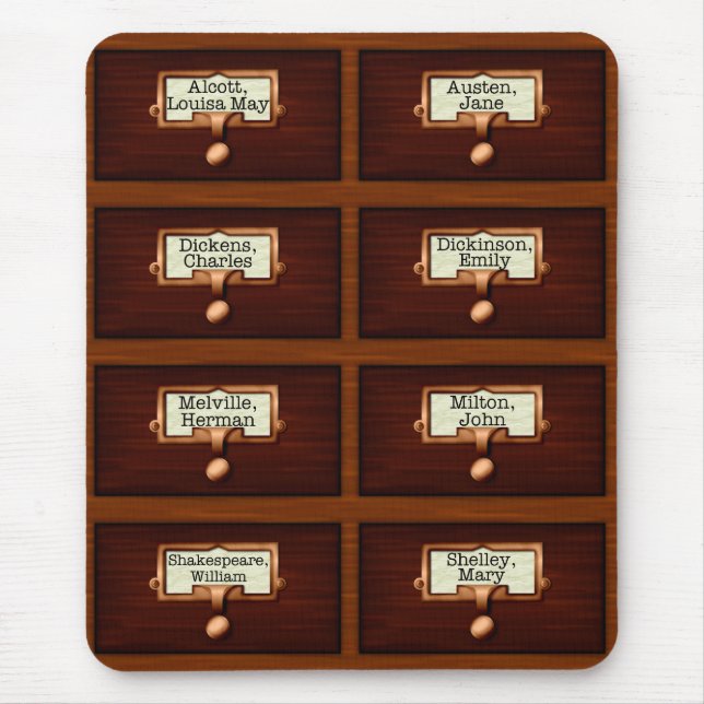 Library Books Wood Card Catalogue Drawers Reading Mouse Pad (Front)