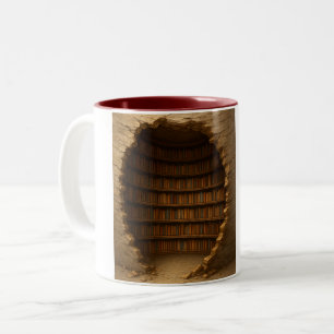 Library Bookshelf Mug, Book Lovers Coffee Mug, Coo Two-Tone Coffee Mug