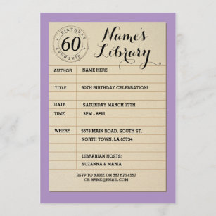 Library Card Book Birthday Party Vintage Invite