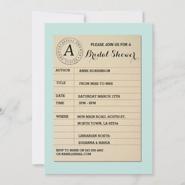 Library Card Book Bridal Shower Book Party Invite (Front)