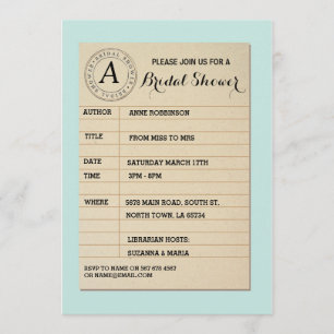 Library Card Book Bridal Shower Book Party Invite