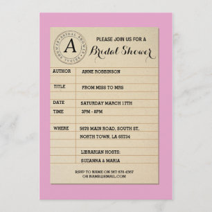 Library Card Book Bridal Shower Book Party Invite