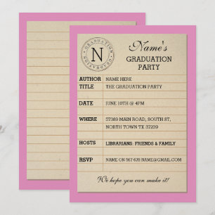 Library Card Graduation Party Pink Book Invite