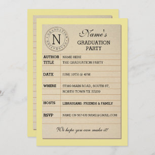 Library Card Graduation Party Yellow Book Invite