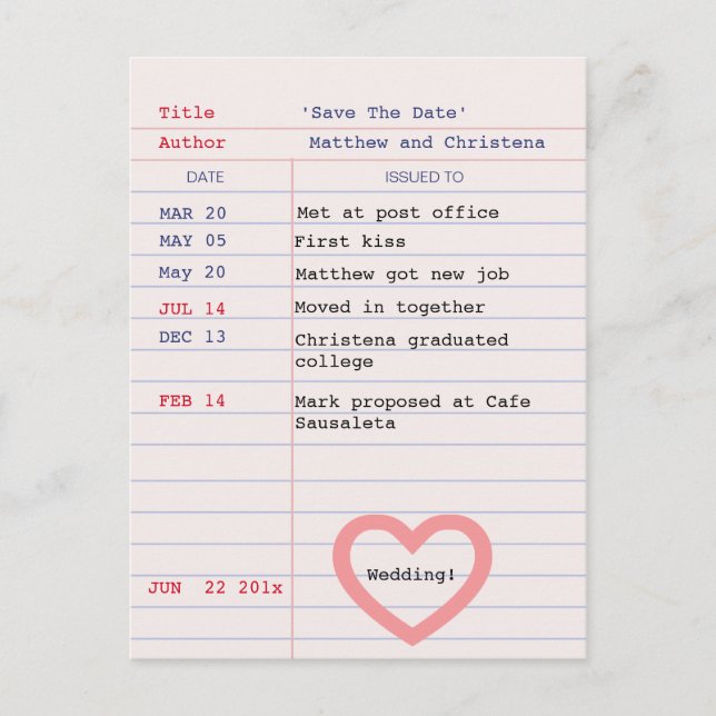 Library Card Save The Date Postcard (Front)