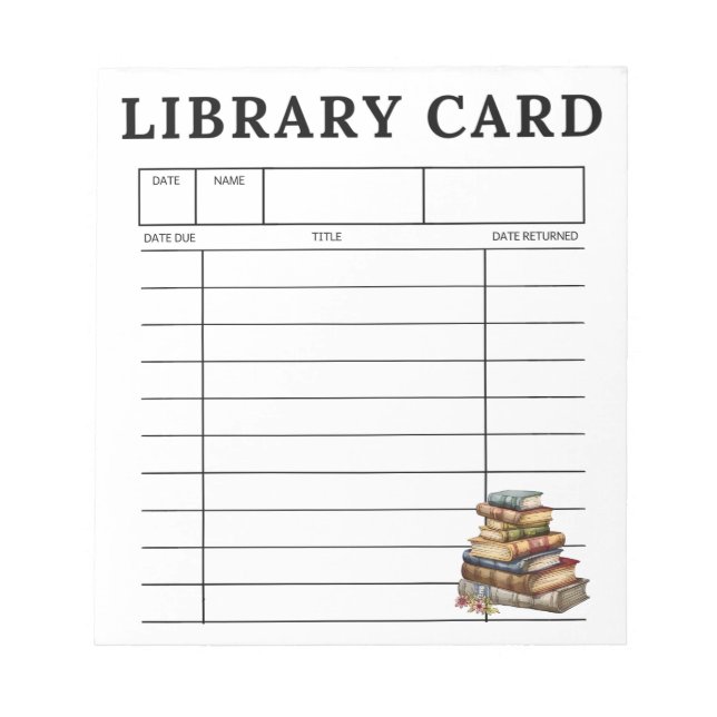 Library Card Vintage Books Notepad (Front)