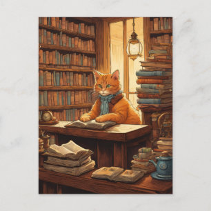 library cat #12 postcard