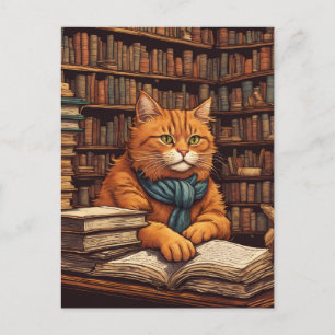 library cat #17 postcard