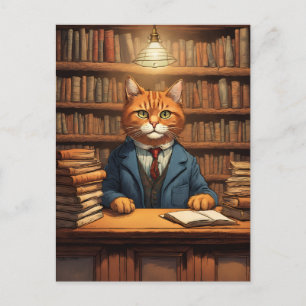 library cat #20 postcard