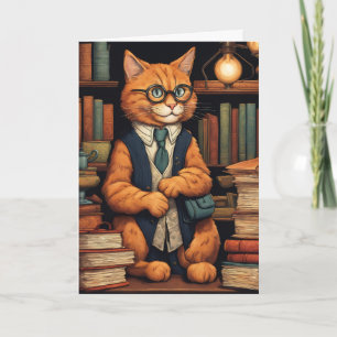 library cat #6 greeting card