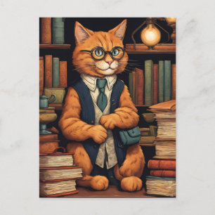 library cat #6 postcard