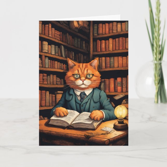 library cat #7 greeting card (Front)