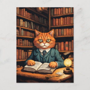library cat #7 postcard