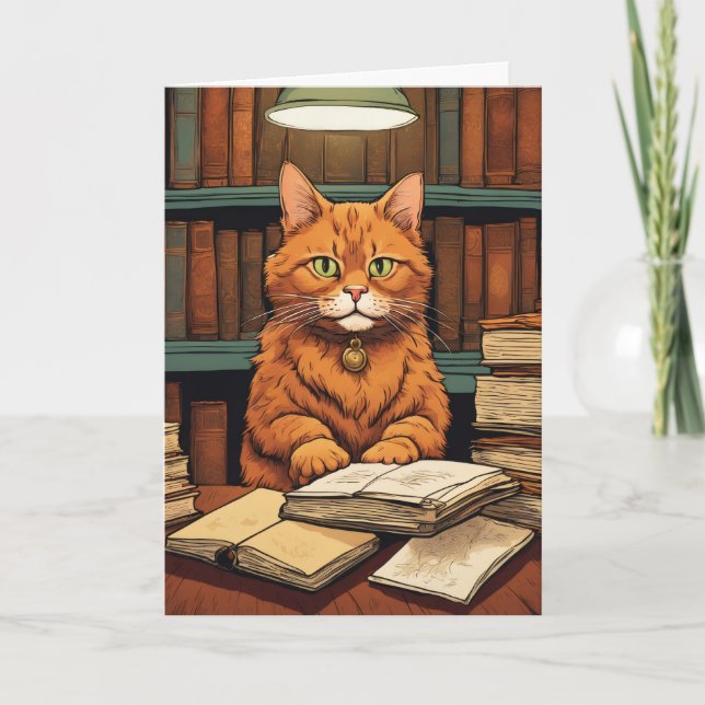 library cat #8 greeting card (Front)