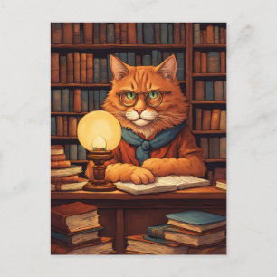 library cat #9 postcard