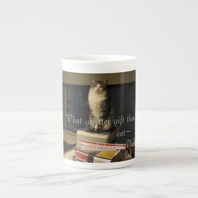 Library cat bone china mug (Front)
