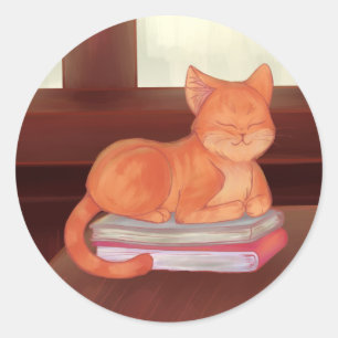 Library Cat Classic Round Sticker
