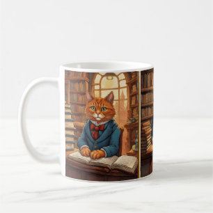 library cat coffee mug