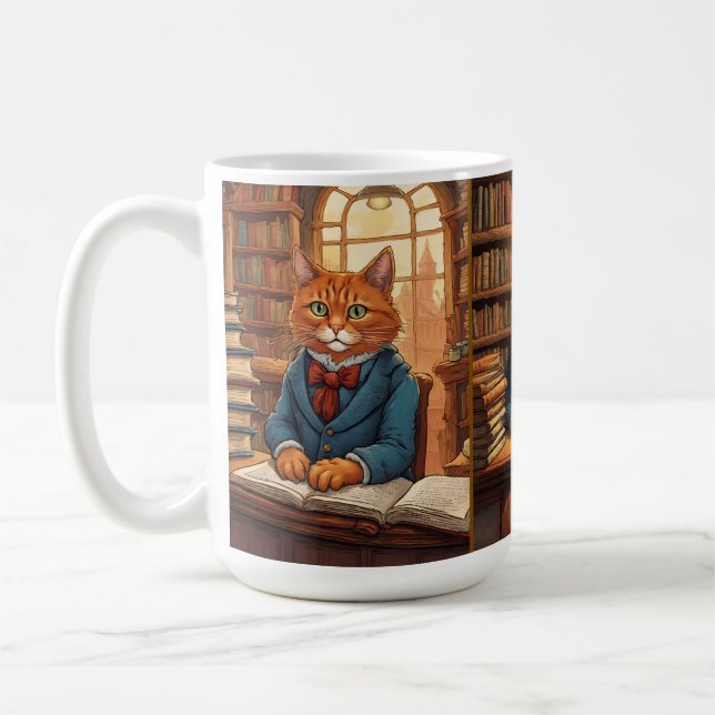 library cat coffee mug (Left)