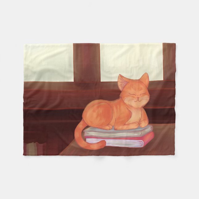 Library Cat Fleece Blanket (Front (Horizontal))