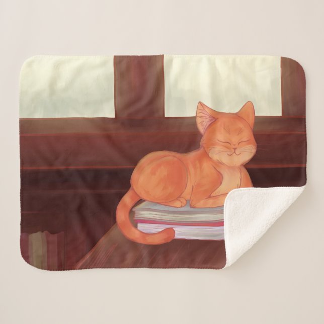 Library Cat Sherpa Blanket (Front (Horizontal))