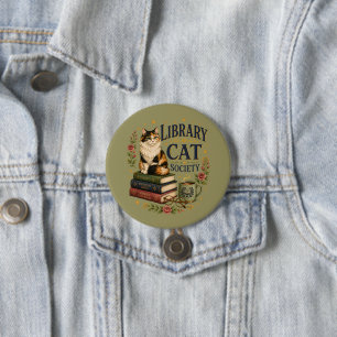 Library Cat Society Bookish Calico 7.5 Cm Round Badge